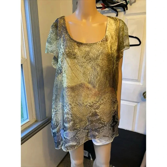 Apt 9 Gold Embellished Top Women's 1X Snakeskin Print Flutter Sleeve Fairy Boho - Picture 11 of 11